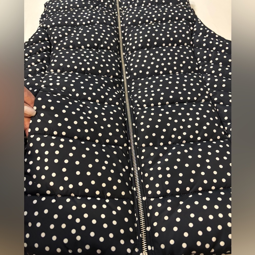 NEW WOMENS TOMMY HILFIGER NAVY BLUE AND WHITE POLKA DOT PUFFER VEST SZ L - Picture 13 of 15